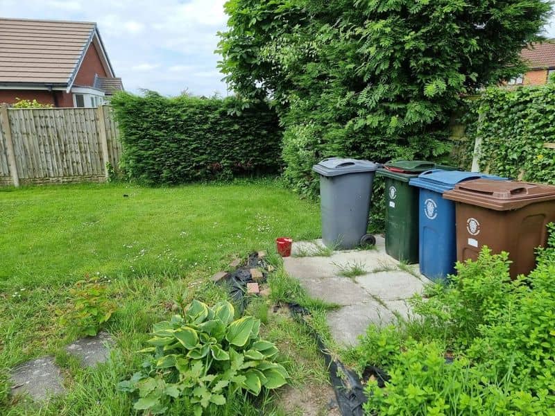 Natural Stone Paving, Close Board Fencing & New Lawn in Preston before works — Preston, PR4