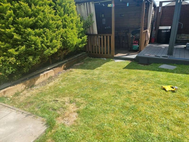 Porcelain Paving, New Turf Lawn & Gravel in Preston before works — Preston, PR1