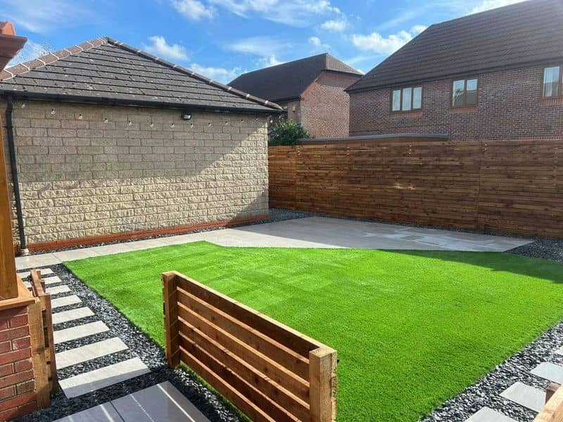 Porcelain Paving & Slatted Fencing in Preston after landscaping — Preston, PR2