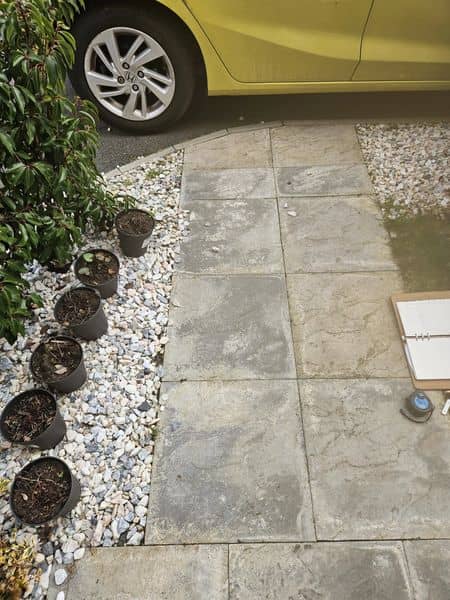 Porcelain Paving, Turf Lawn & Close Board Gate in Preston — before