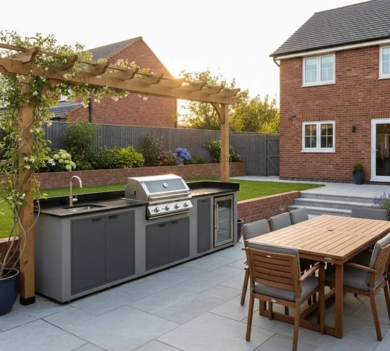 Family outdoor living zone Longridge garden