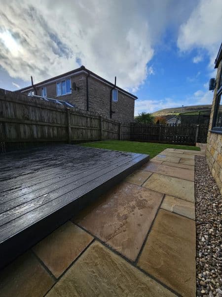 Indian Sandstone Paving, Drainage & Decking in Rossendale — finished landscaping in Rossendal, BB4