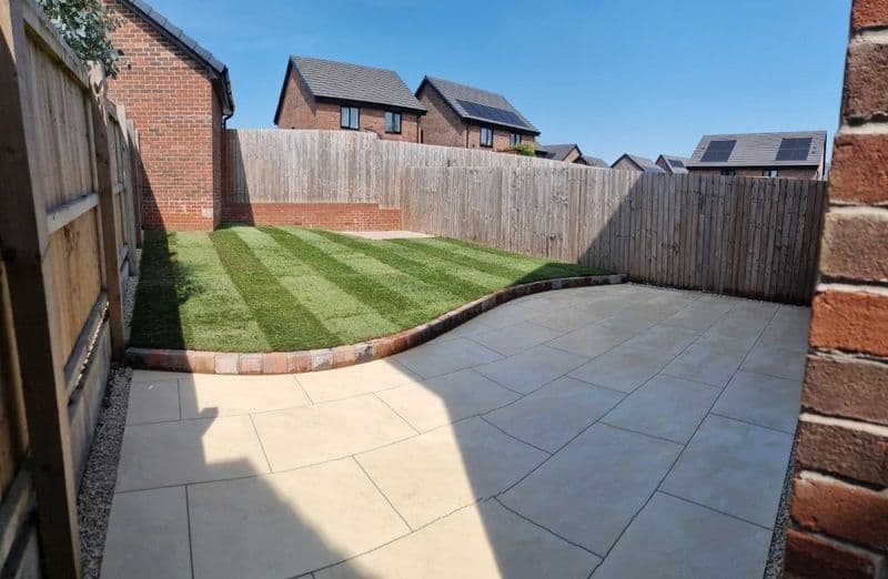 Porcelain Paving, New Turf Lawn & Gravel in Bury — outcome
