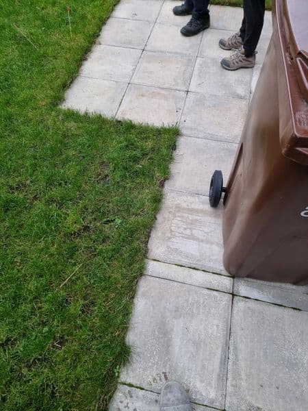 Porcelain Paving, New Turf Lawn & Gravel in Bury — before