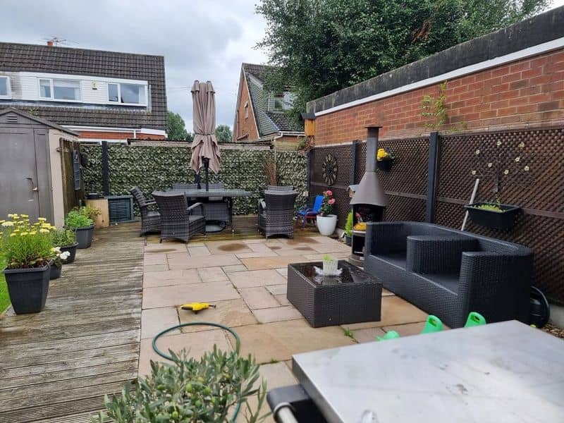 Indian Sandstone Patio, Drainage & Fencing in Leyland before works — Leyland, PR25