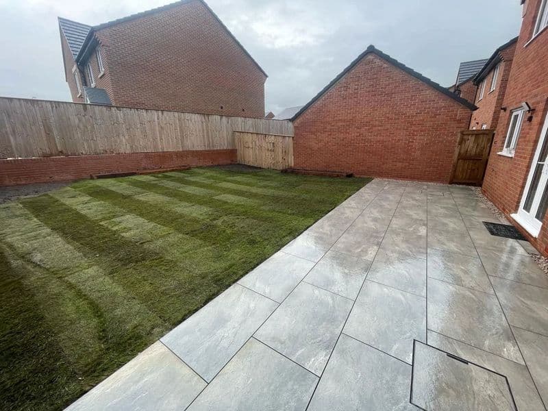 Porcelain Paving, French Drain & New Lawn in Cottam – Recessed — finished landscaping in Cottam