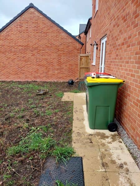 Porcelain Paving, French Drain & New Lawn in Cottam – Recessed before works — Cottam