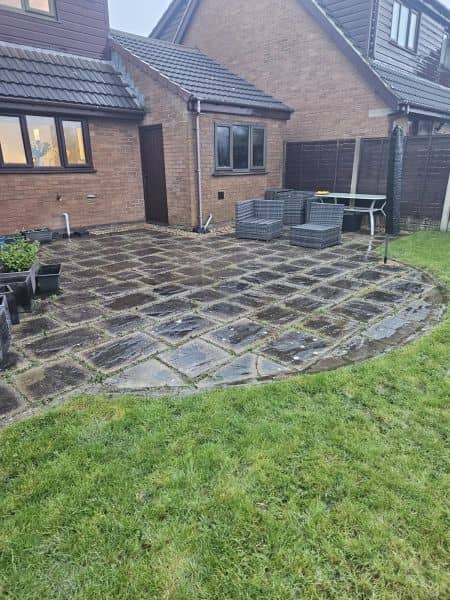Porcelain Patio & Slatted Fence Cladding in Preston before works — Preston