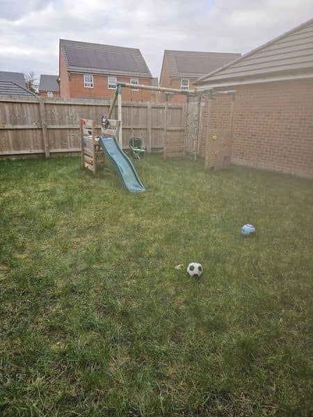 Porcelain Paving, Turf Lawn & Close Board Gate in Preston before works — Preston