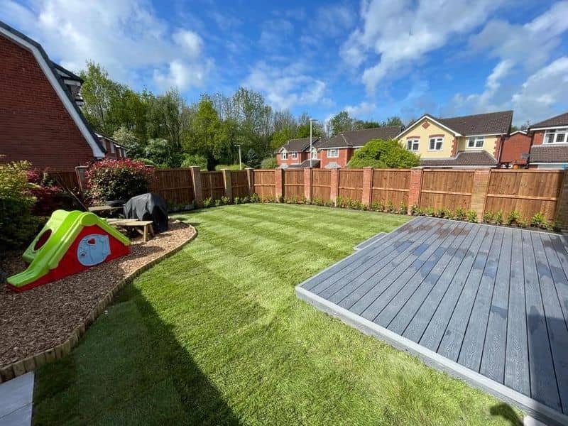Porcelain Patio, Composite Decking & Fencing in Decking after landscaping — Decking