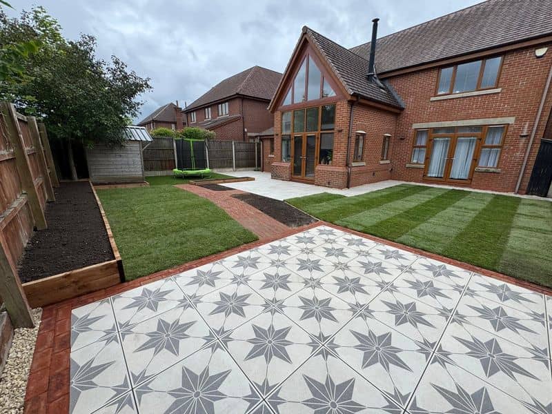 Porcelain Patio, Block Paving & New Lawn in Chorley after landscaping — Chorley