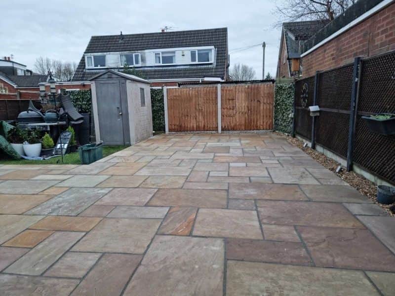Indian Sandstone Patio, Drainage & Fencing in Leyland
