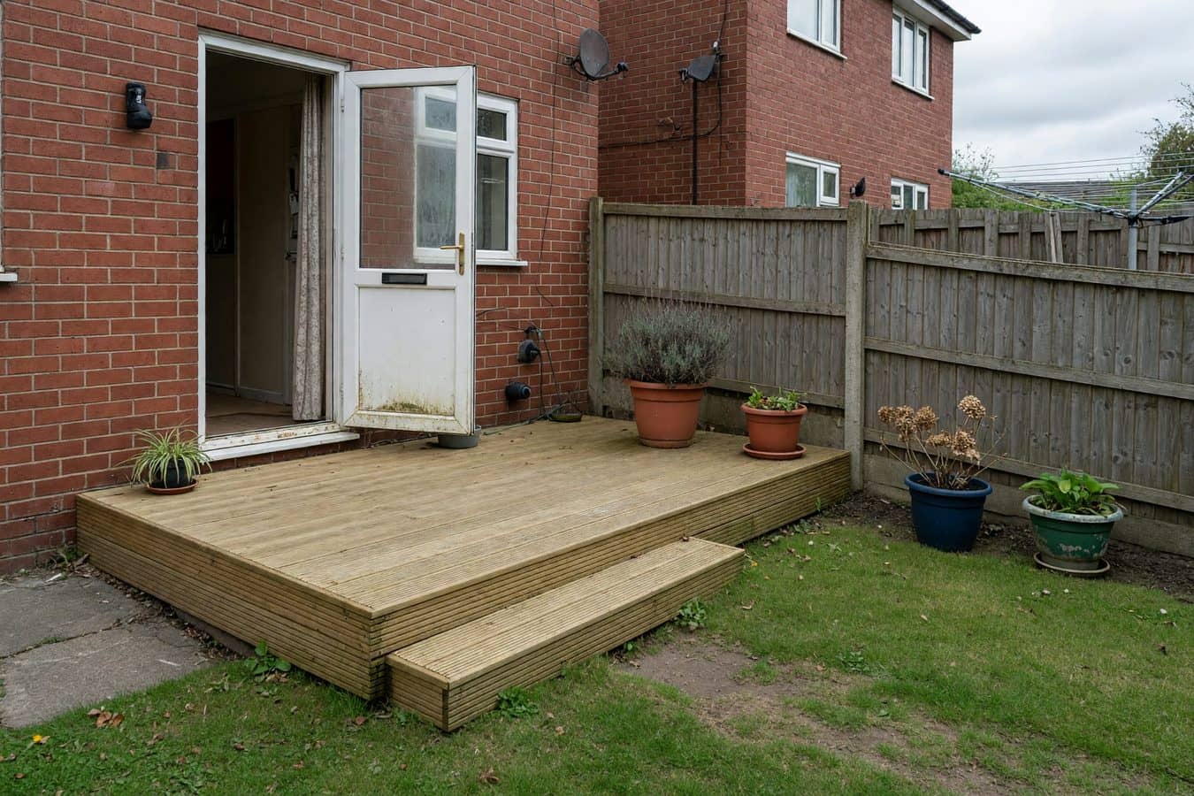 Bulky timber platform tight under a Lancashire back door