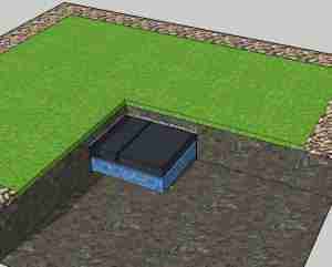 Diagram of 2 drainage cubes underneath a lawn