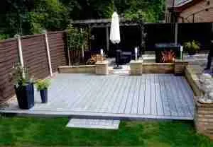 Grey composite, ground level decking
