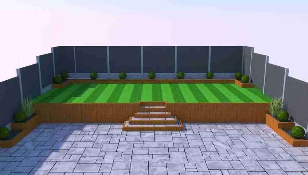 Front view of tiered garden