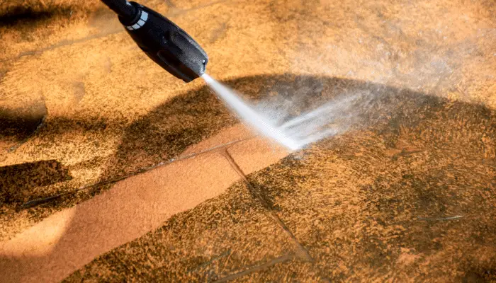 Pressure washed cleaning sandstone paving