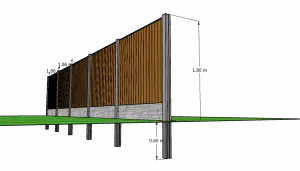 Side view of concrete posts with 0.6m below ground and 1.8m above ground