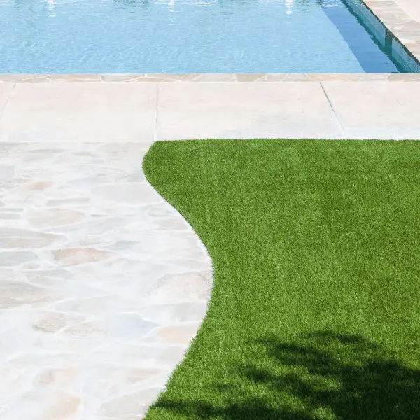 Crazy paving and artificial grass