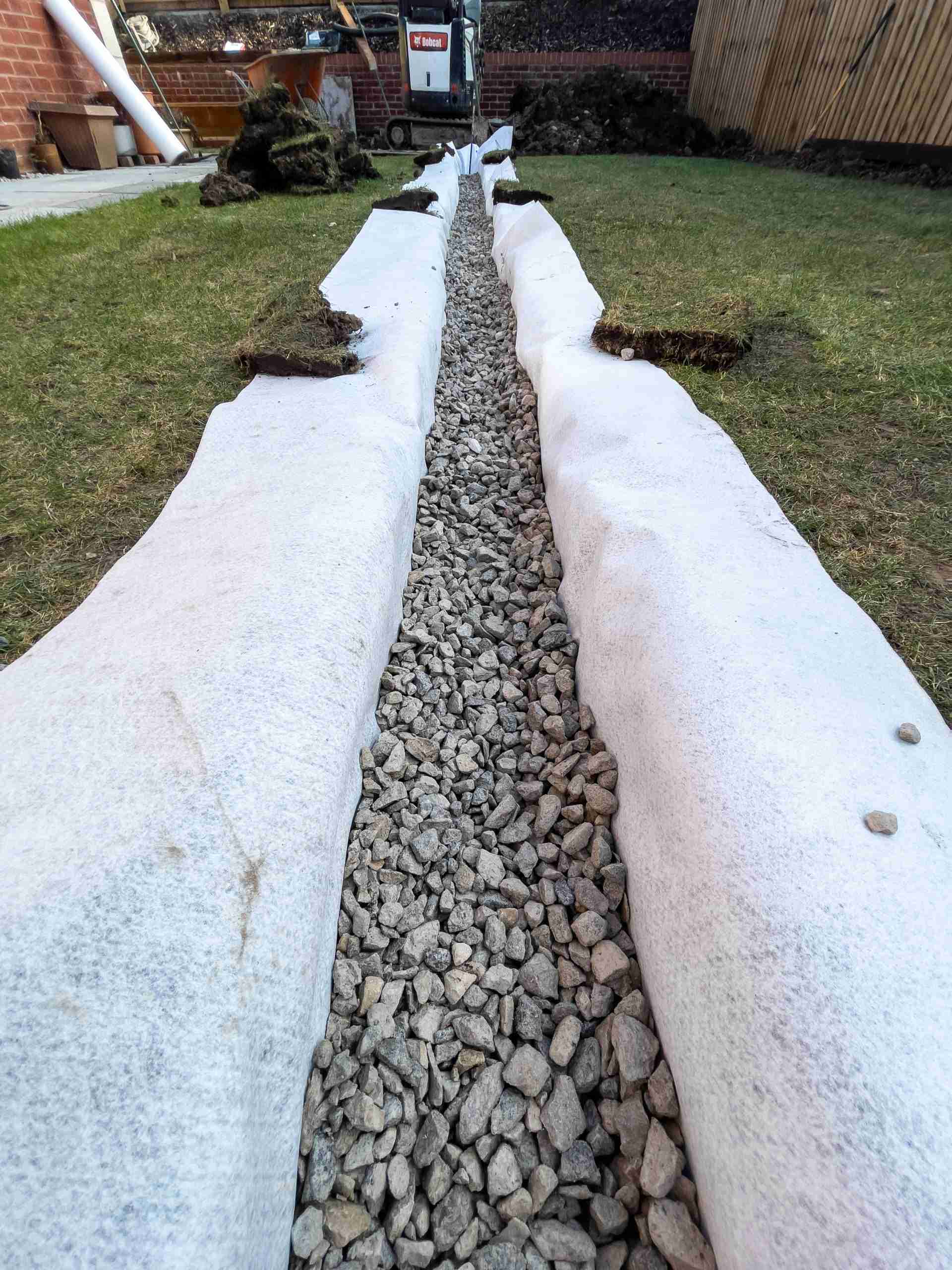 Garden drainage with gravel laid over a French drain