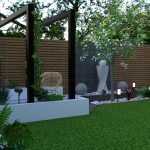 Garden design feature wall, water features and pergola