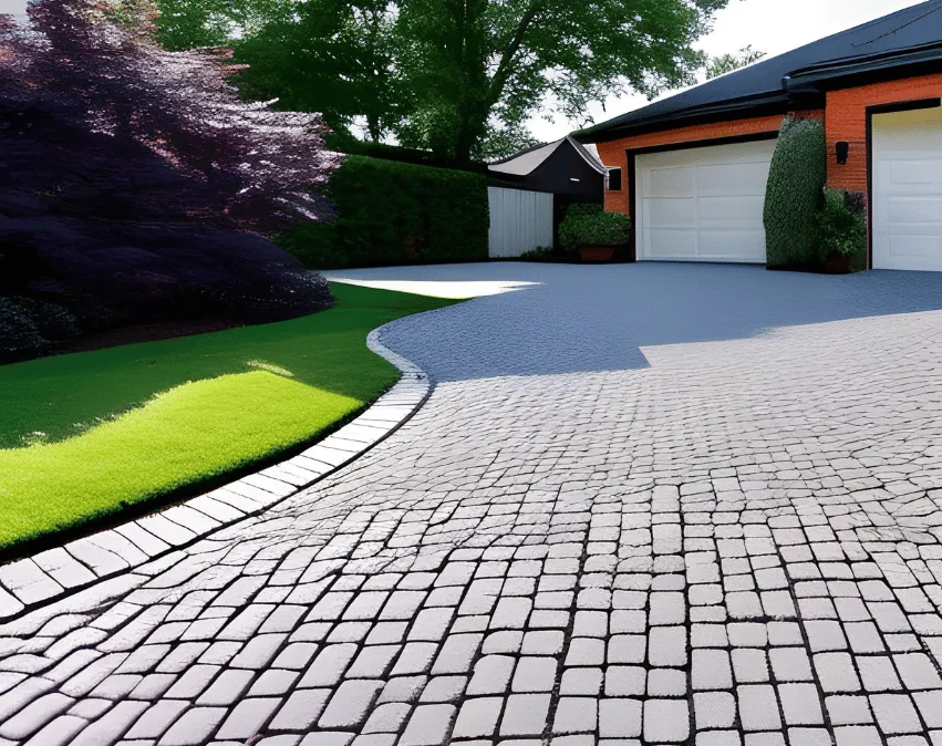 A block paved driveway free of weeds, showcasing meticulous maintenance