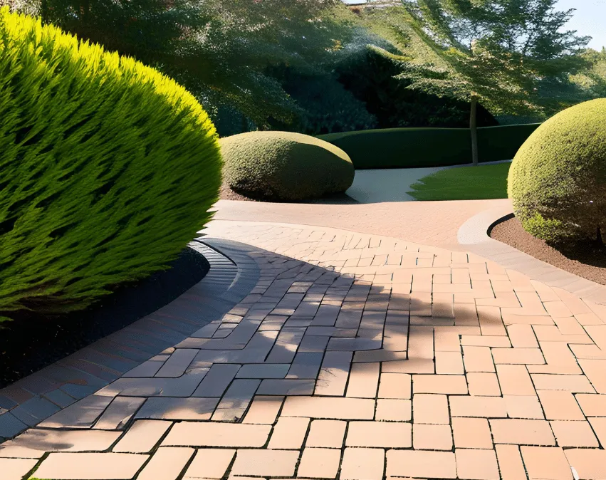 A close-up of clean and well-maintained clay paving in a garden setting