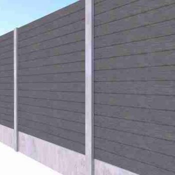 Grey vinyl fence panels in concrete posts