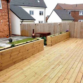 Wooden decking with built in planters